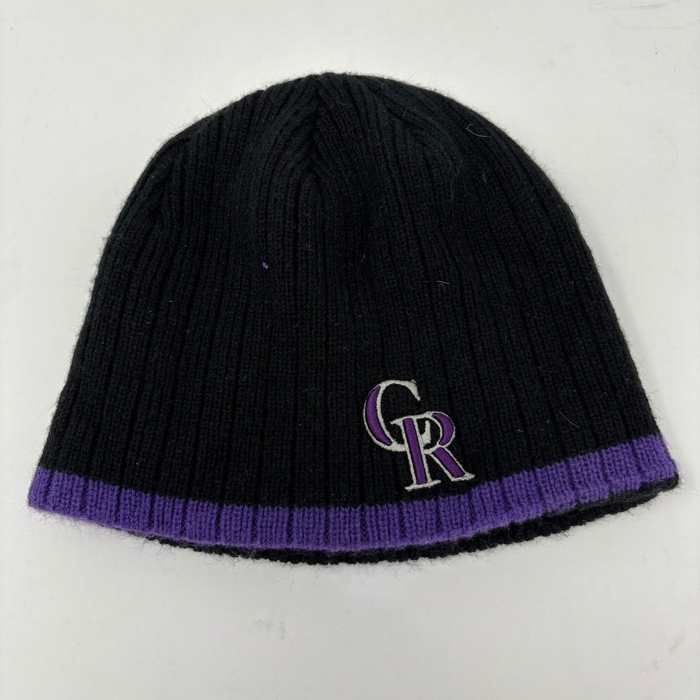 VTG Colorado Rockies Beanie OSFA Fan Favorite Black MLB Ribbed Knit Hat